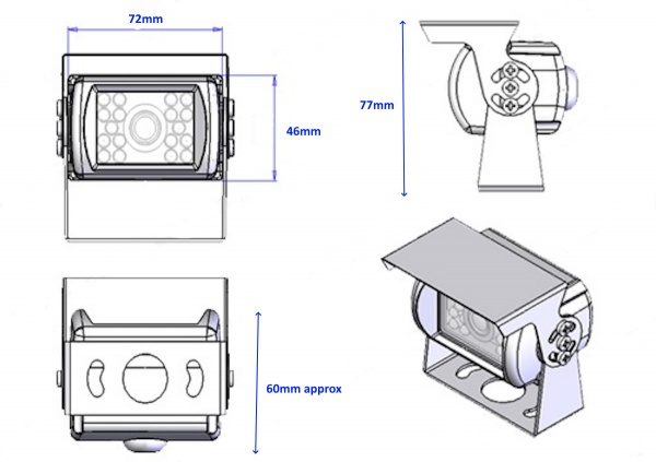 CCD bracket reversing camera with 4 pin connectors PAL